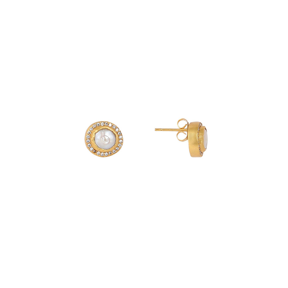 Zariin Gold Witty and Wise Baroque Pearl Studs