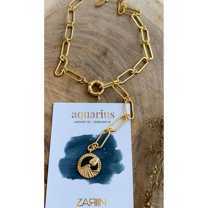 Zariin Gold Soul of the Water Bearer Aquarius Zodiac Necklace