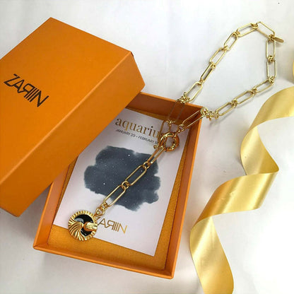 Zariin Gold Soul of the Water Bearer Aquarius Zodiac Necklace