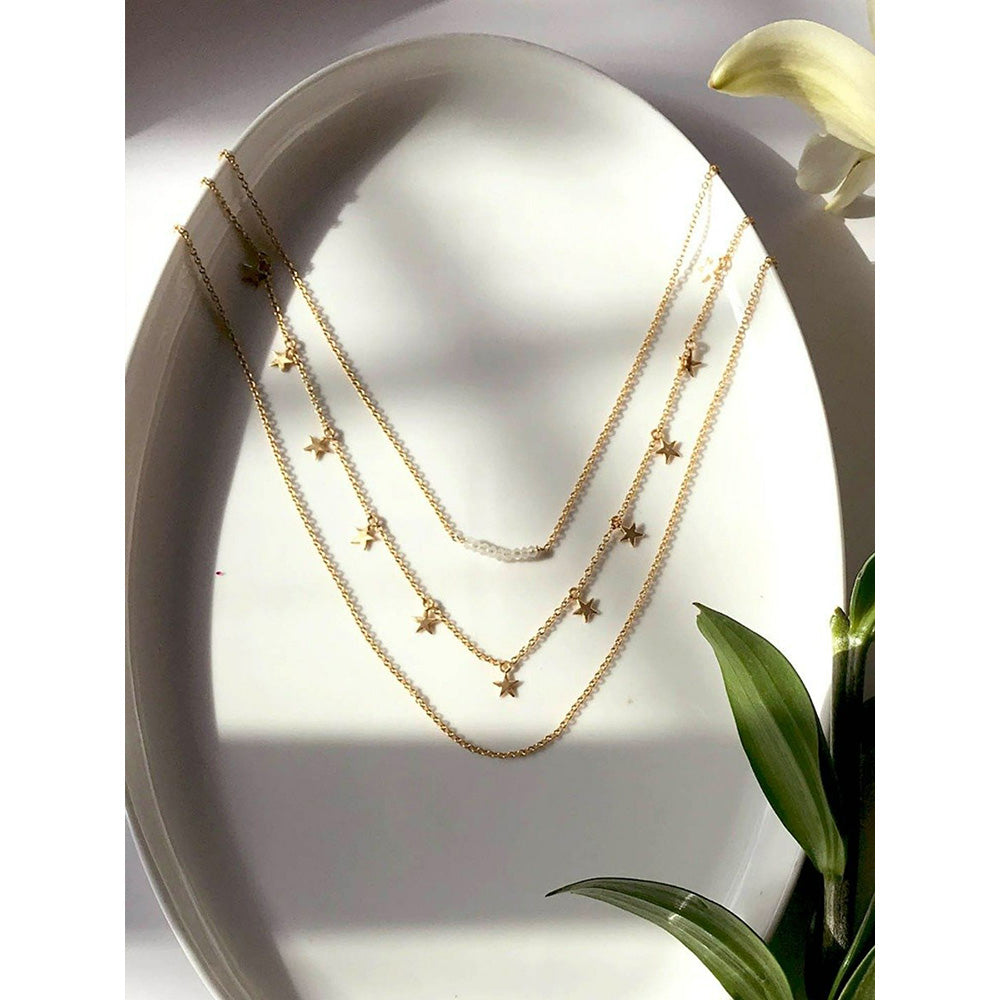 Zariin Three Layered Hand made Gold Plated Star Necklace