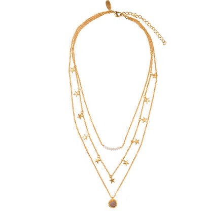 Zariin Three Layered Hand made Gold Plated Star Necklace