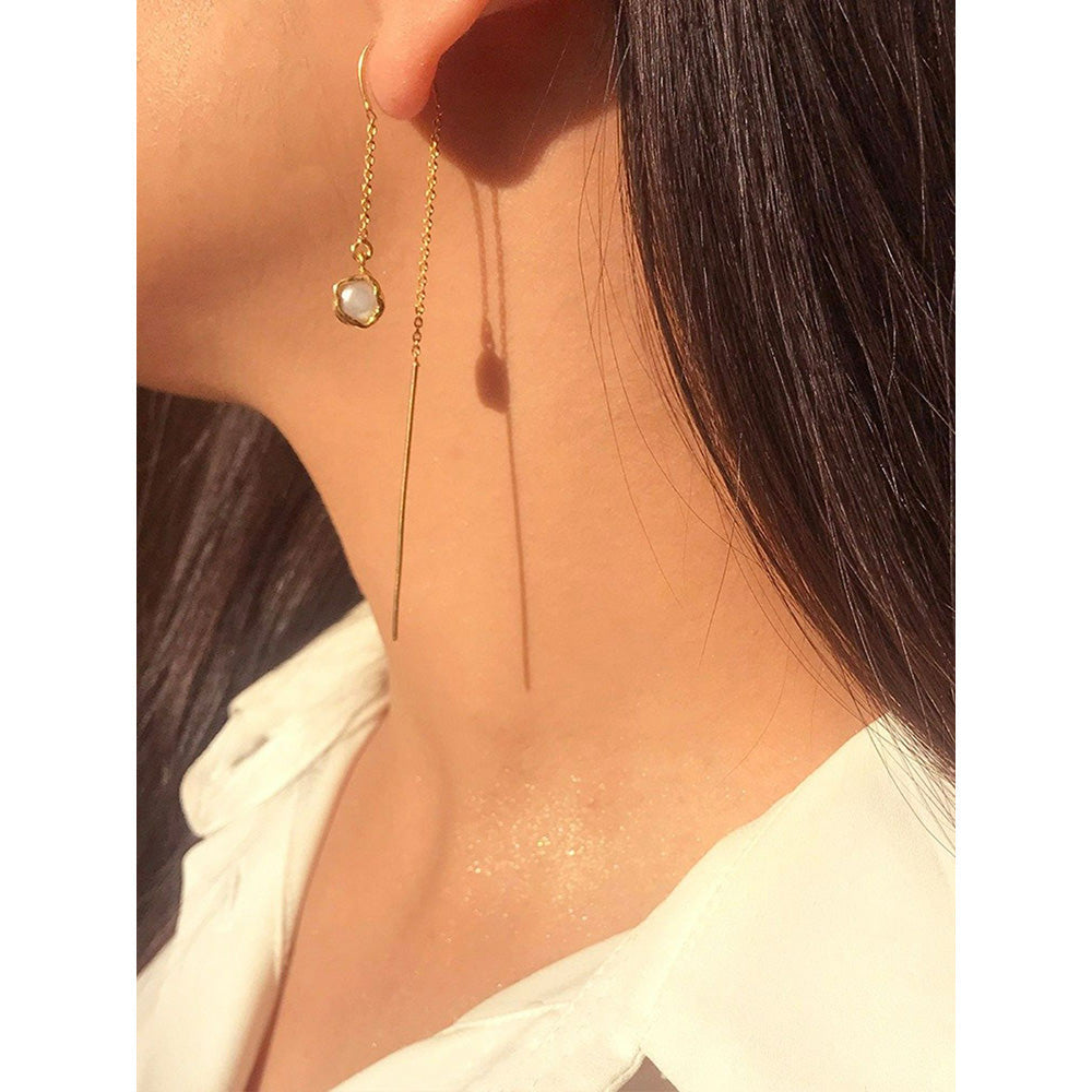 Zariin White Gold Plated Handmade Pearls Drop Earrings