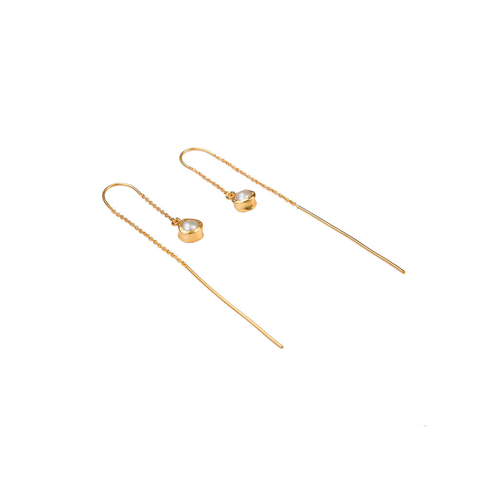 Zariin White Gold Plated Handmade Pearls Drop Earrings