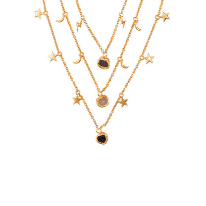 Zariin Gold Plated Three Layered Necklace With Amethyst & Rose Quartz Stone