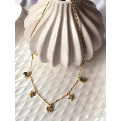 Zariin White & Blue Gold Plated With Pearl Cz Necklace