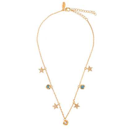 Zariin White & Blue Gold Plated With Pearl Cz Necklace