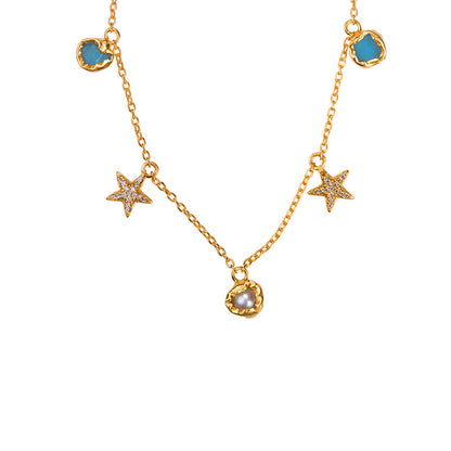Zariin White & Blue Gold Plated With Pearl Cz Necklace