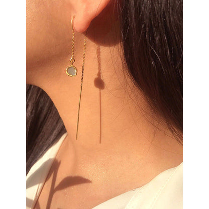 Zariin Green Gold Plated Blue Topaz Drop Earrings