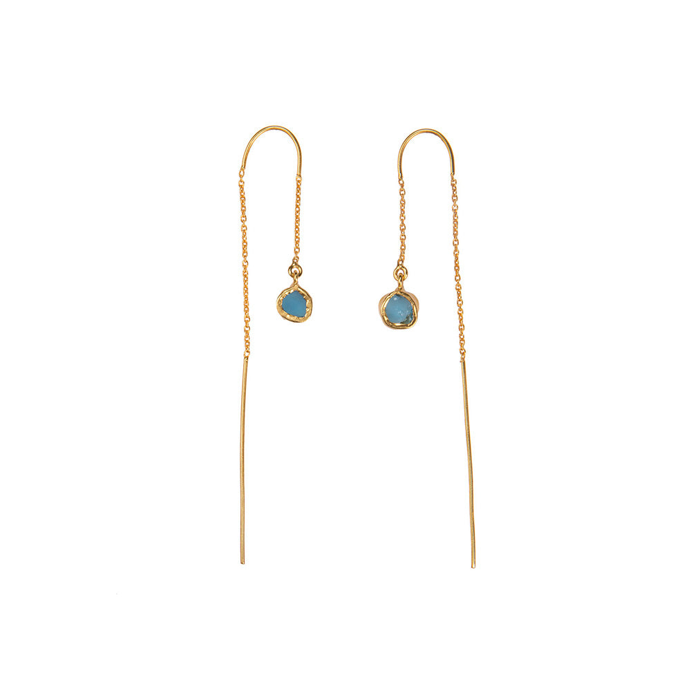 Zariin Green Gold Plated Blue Topaz Drop Earrings