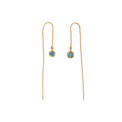 Zariin Green Gold Plated Blue Topaz Drop Earrings