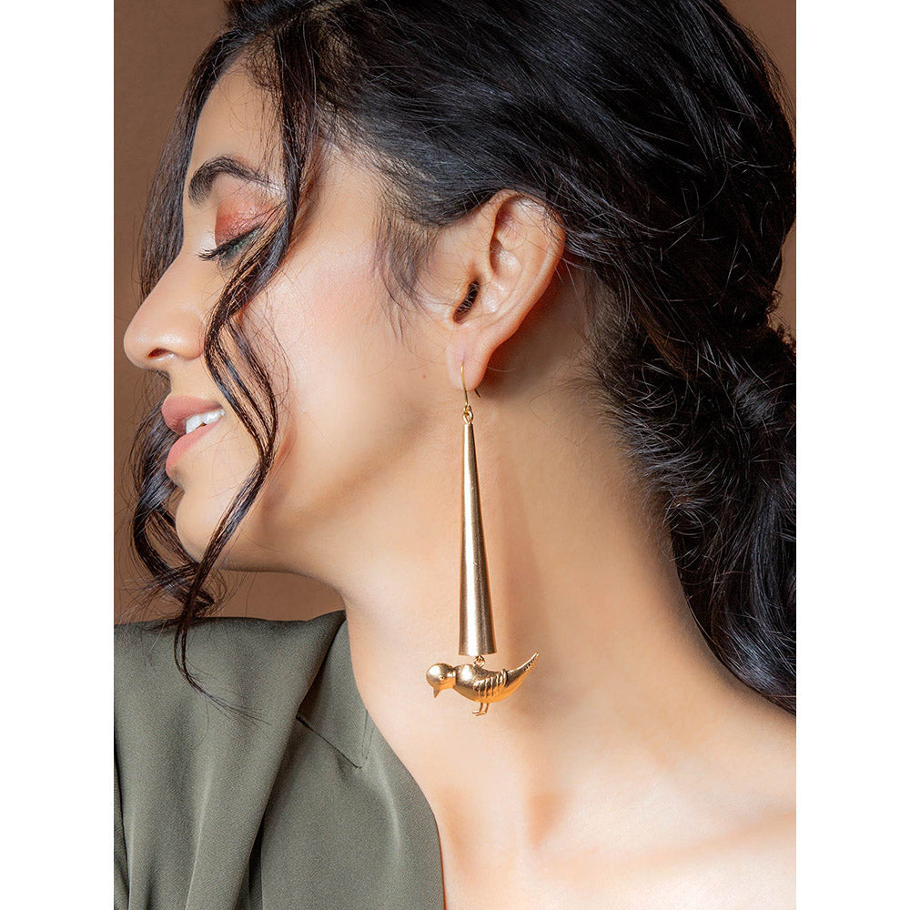 Suhani Pittie Gold Plated Conical Earrings With Bird