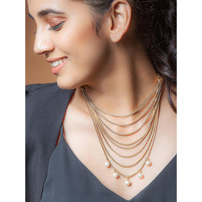 Suhani Pittie Gold Multi Chain Necklace With Pearls