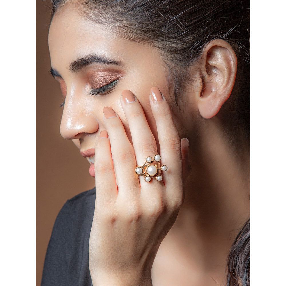 Suhani Pittie Gold Toned Ring With Pearl Cluster Detail