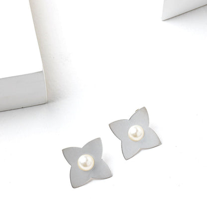 Suhani Pittie Silver Four Petal Floral Stud Earrings With Pearls
