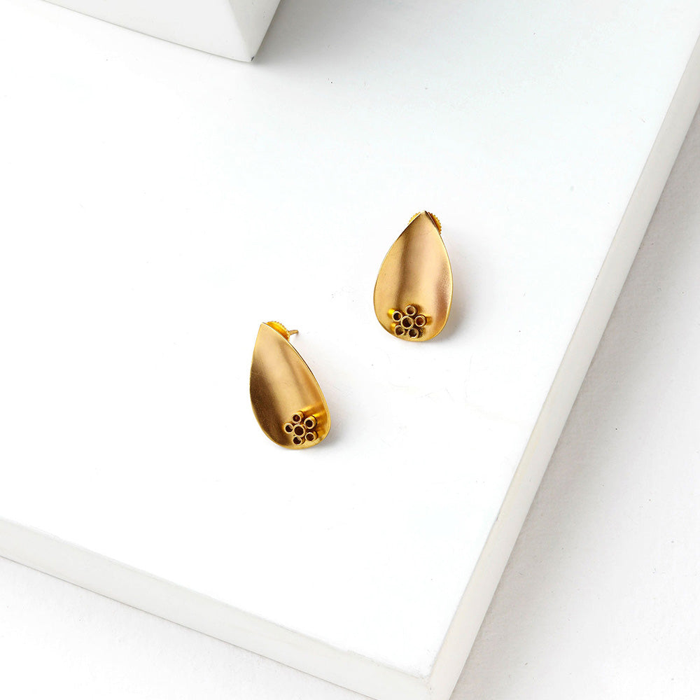 Suhani Pittie Gold Drop Stud Earrings With Bacopa Flowers