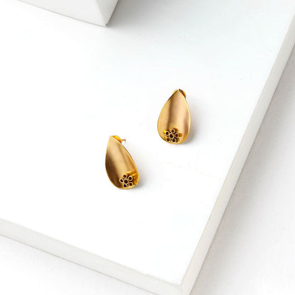 Suhani Pittie Gold Drop Stud Earrings With Bacopa Flowers