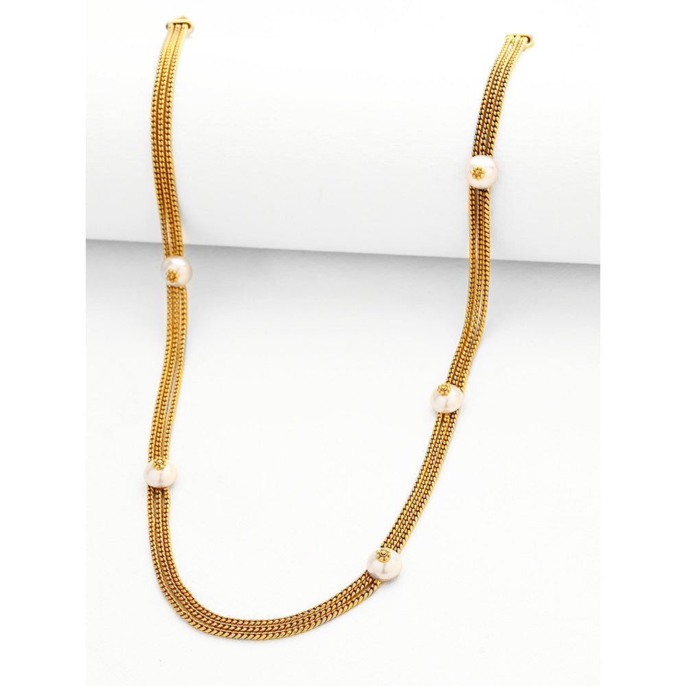 Suhani Pittie Gold Toned Multi-Chain Necklace With Pearl Embellishments
