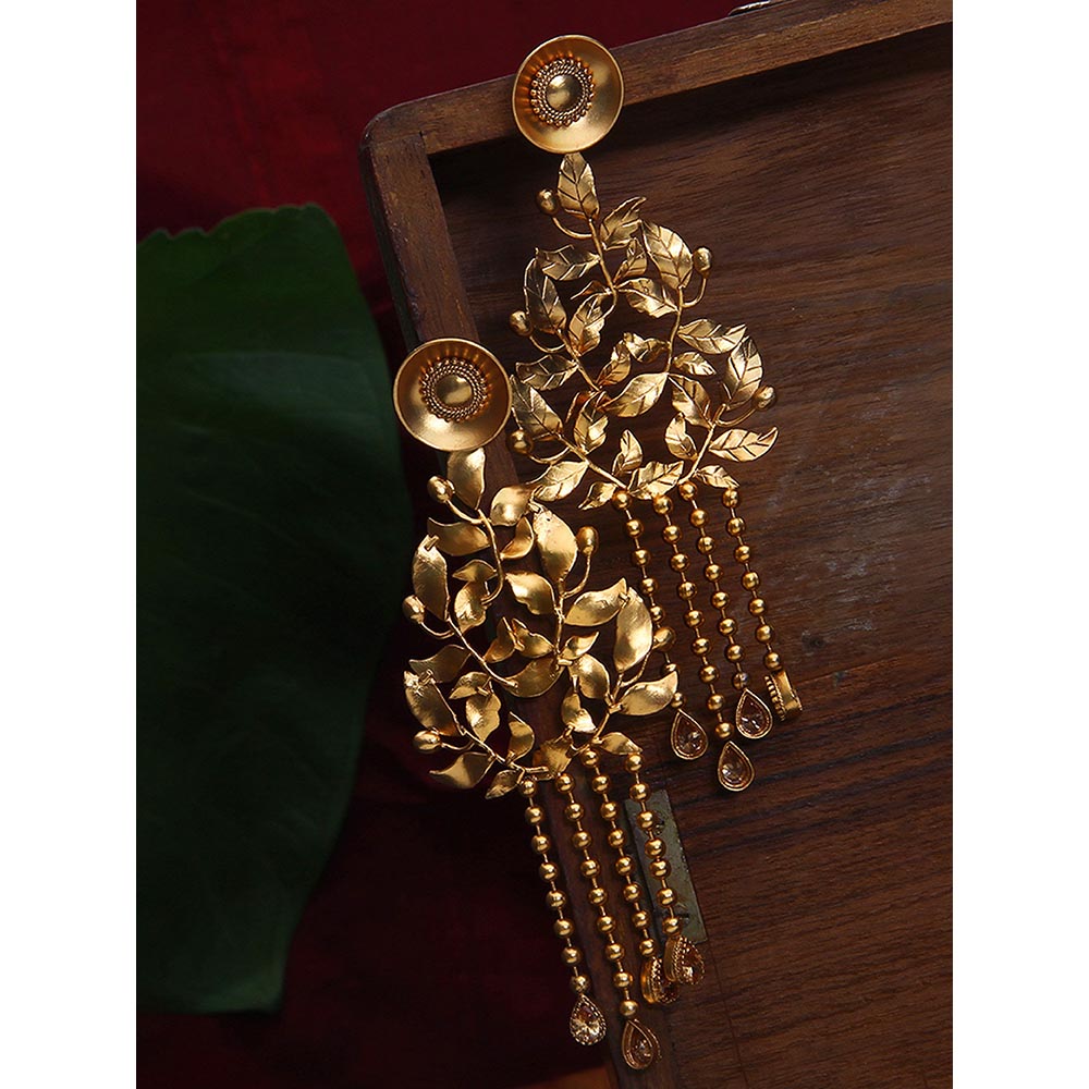 Suhani Pittie Gold Toned Rose Vine Earrings With Crystal-Ended Tassels