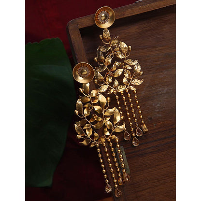 Suhani Pittie Gold Toned Rose Vine Earrings With Crystal-Ended Tassels