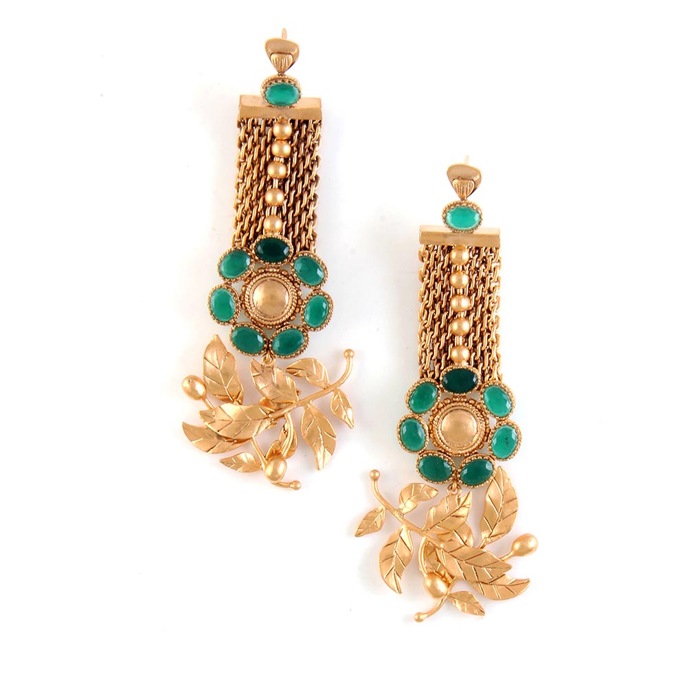 Suhani Pittie Gold Rose Vine Mesh Earrings With Crystals