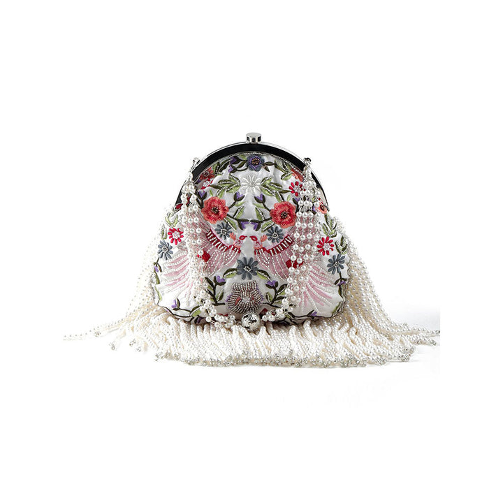 Odette White Embroidered Clutches