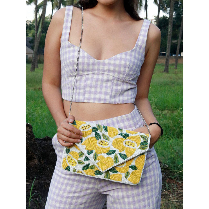 Odette Yellow Printed Sling and Cross bags Bags