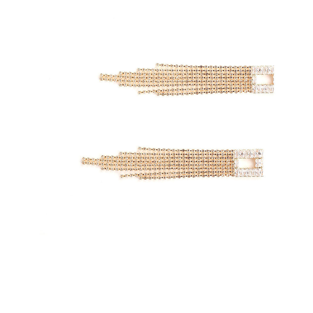 Odette Square Shaped Gold-Tone Crystal Tassel Drop Earrings.