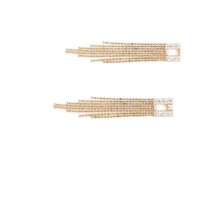 Odette Square Shaped Gold-Tone Crystal Tassel Drop Earrings.