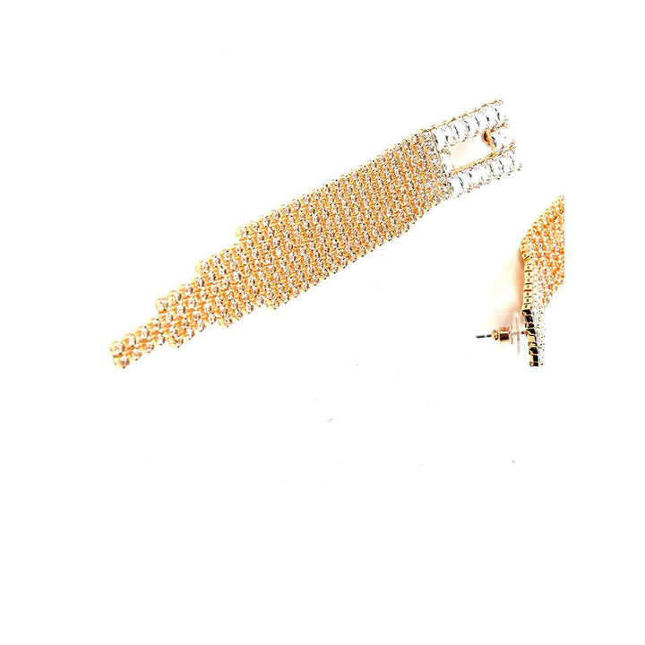 Odette Square Shaped Gold-Tone Crystal Tassel Drop Earrings.