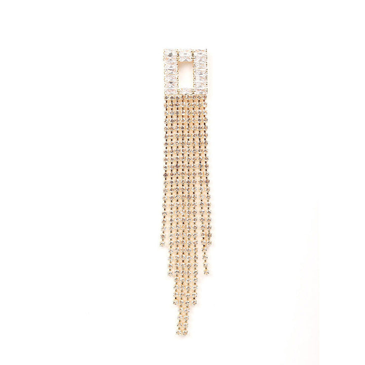 Odette Square Shaped Gold-Tone Crystal Tassel Drop Earrings.