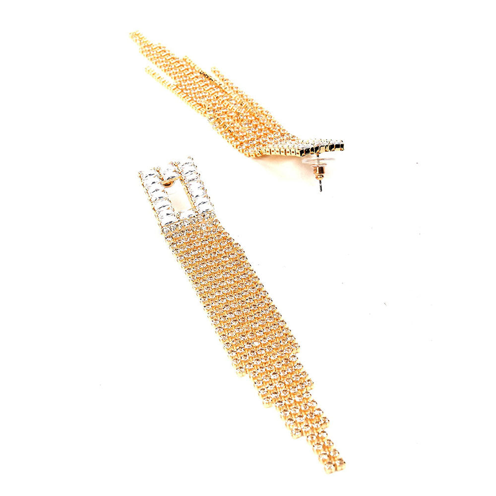 Odette Square Shaped Gold-Tone Crystal Tassel Drop Earrings.