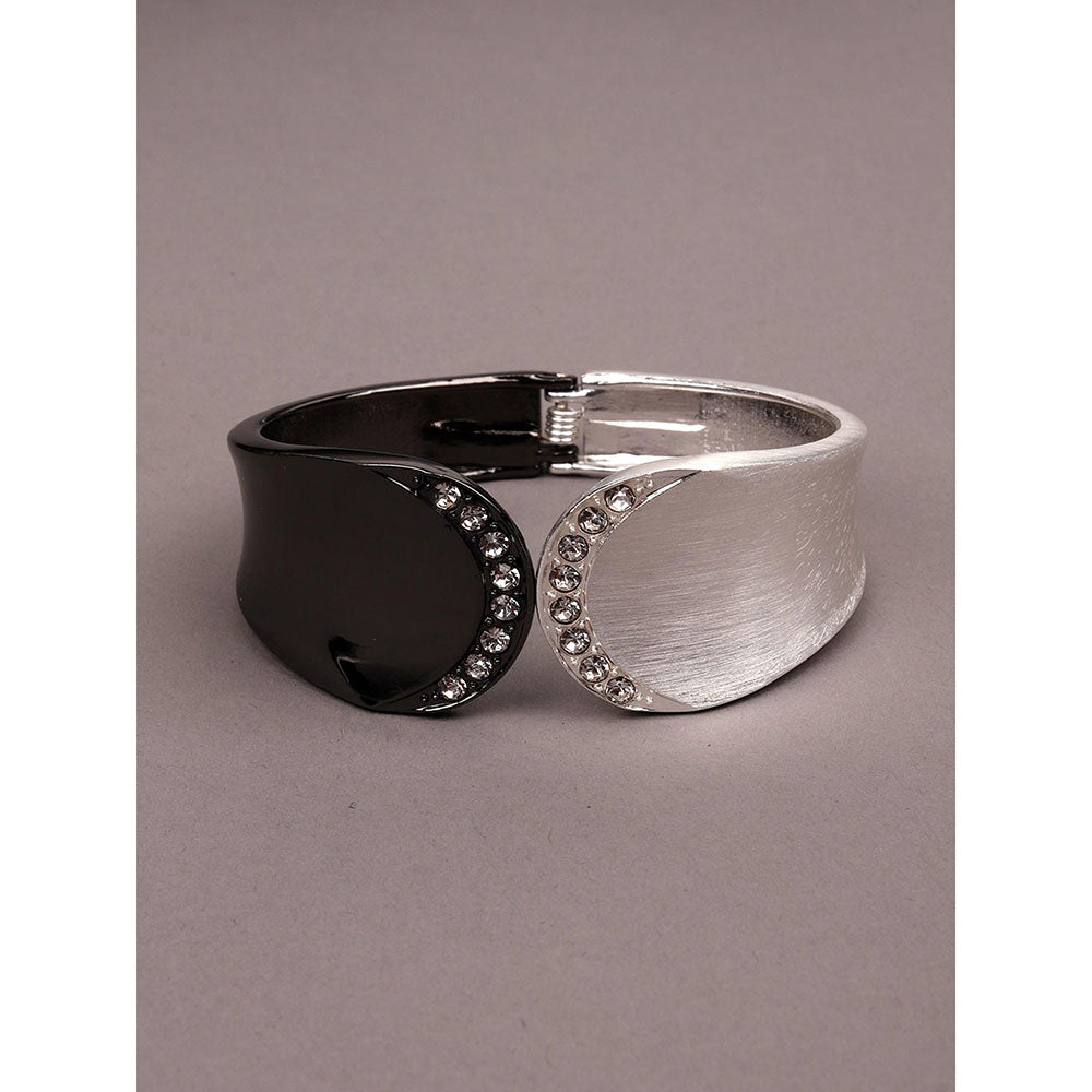 Odette Curved Black and Silver Studded Cuff Bracelet