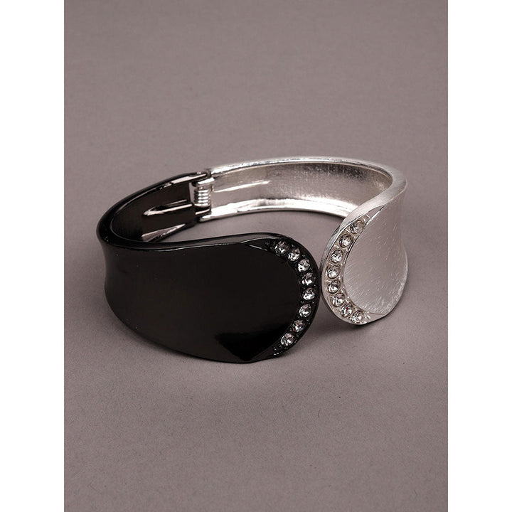 Odette Curved Black and Silver Studded Cuff Bracelet