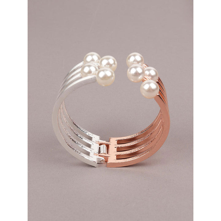 Odette Dual Silver and Gold Pearl-Embellished Cuff Bracelet