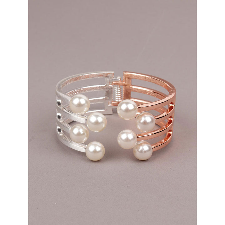 Odette Dual Silver and Gold Pearl-Embellished Cuff Bracelet