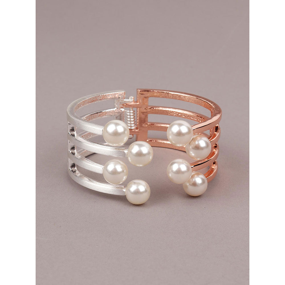 Odette Dual Silver and Gold Pearl-Embellished Cuff Bracelet