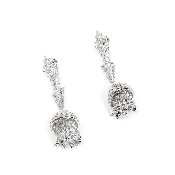 Odette Silver-Tone Fully Studded Jhumka Earrings