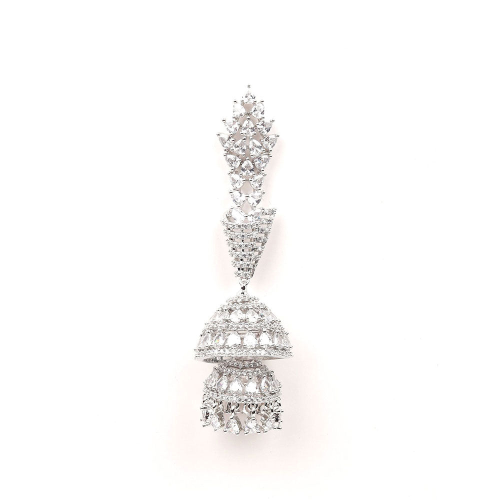 Odette Silver-Tone Fully Studded Jhumka Earrings