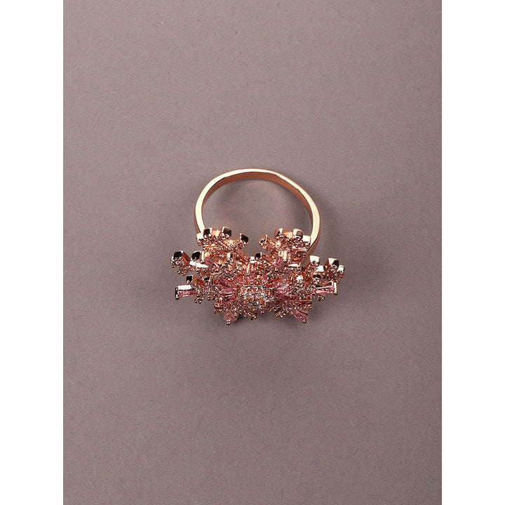 Odette Exquisite Pink Crystal Floral Finger Ring