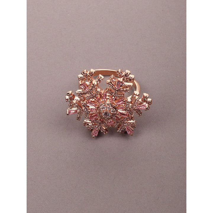 Odette Exquisite Pink Crystal Floral Finger Ring