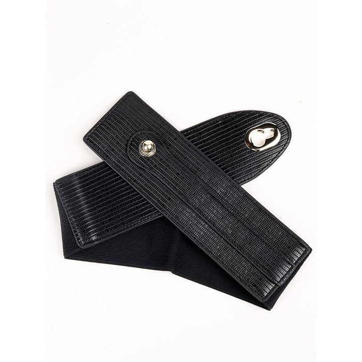 Odette Black Textured Elastic Waist Belt