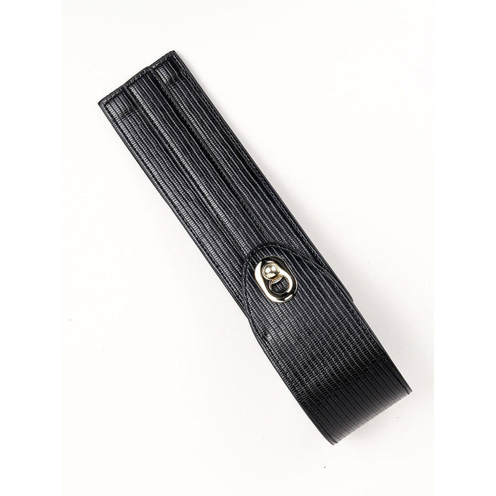 Odette Black Textured Elastic Waist Belt