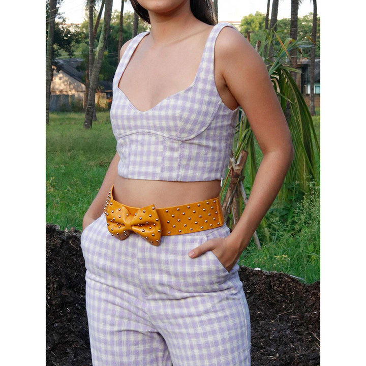 Odette Mustard Bow Studded Wide Waist Belt