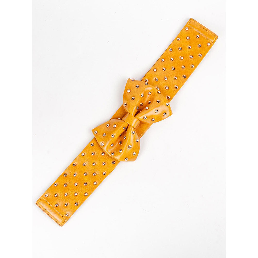 Odette Mustard Bow Studded Wide Waist Belt