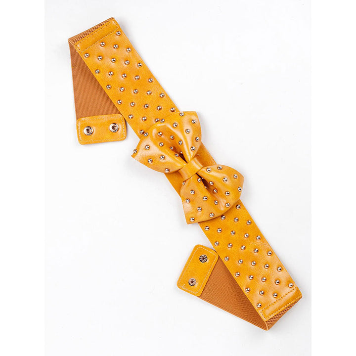 Odette Mustard Bow Studded Wide Waist Belt