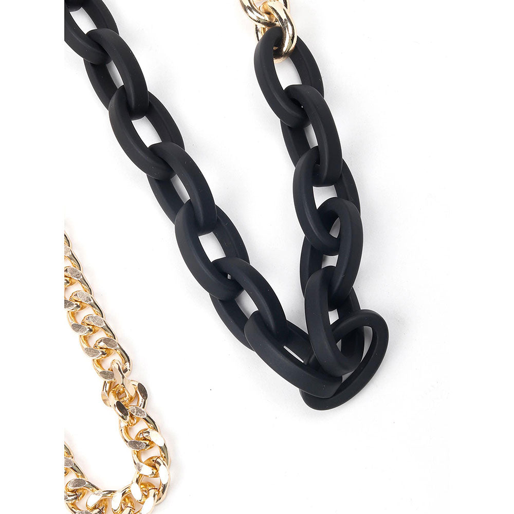 Odette Interlinked Matte Black and Gold Chain Belt