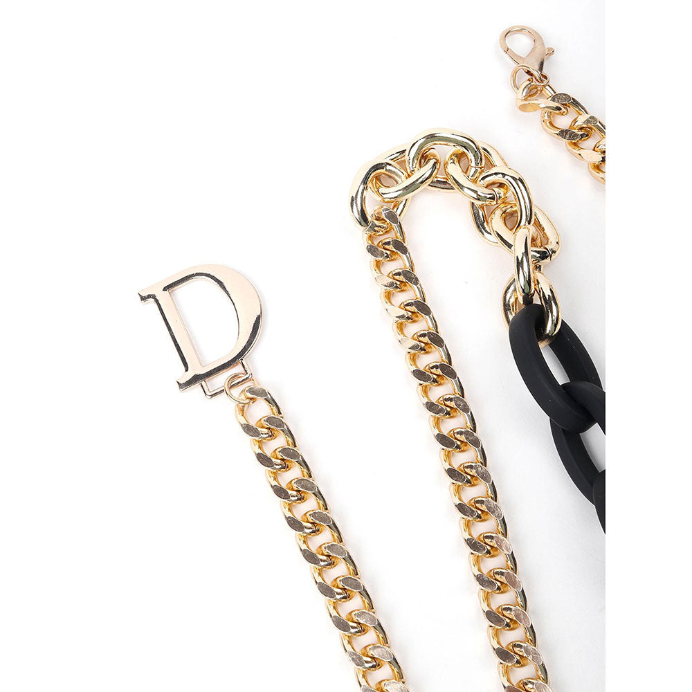 Odette Interlinked Matte Black and Gold Chain Belt