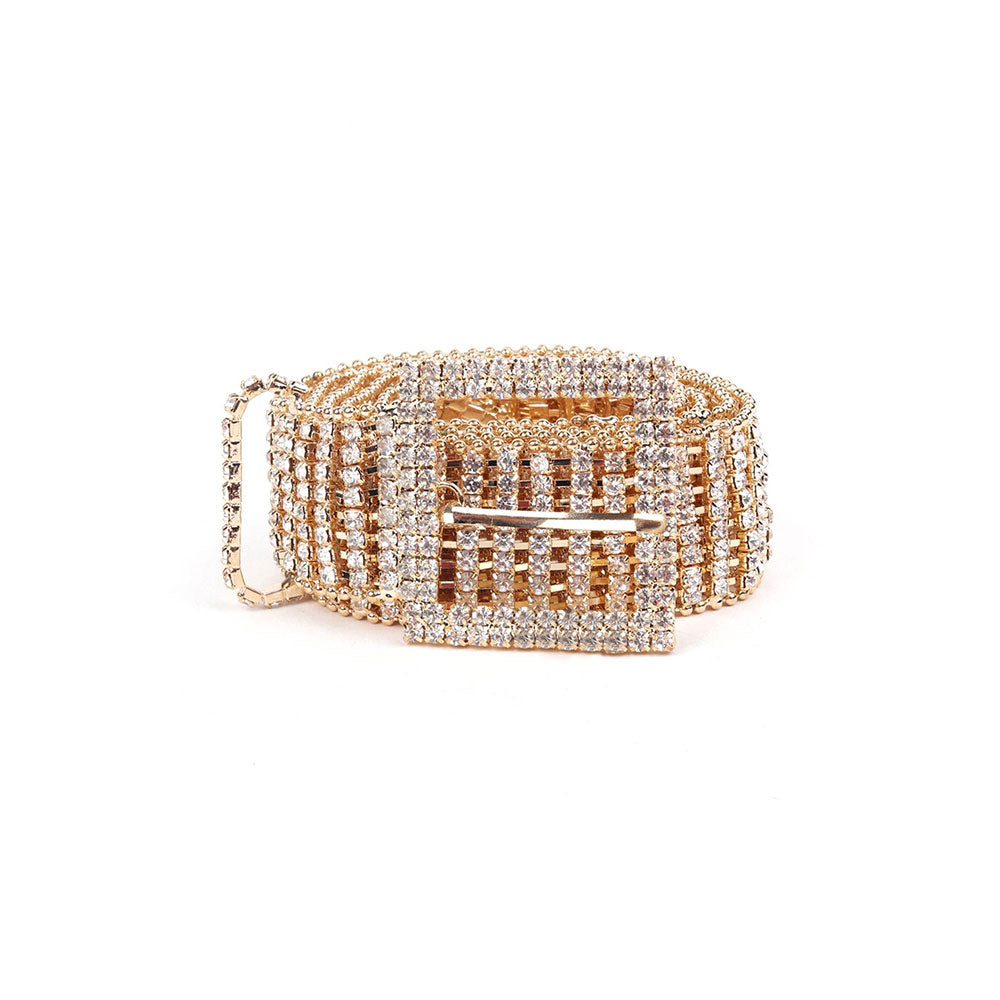 Odette Exquisite Stunning Fully Sparkling Crystal-Embellished Gold-Tone Belt