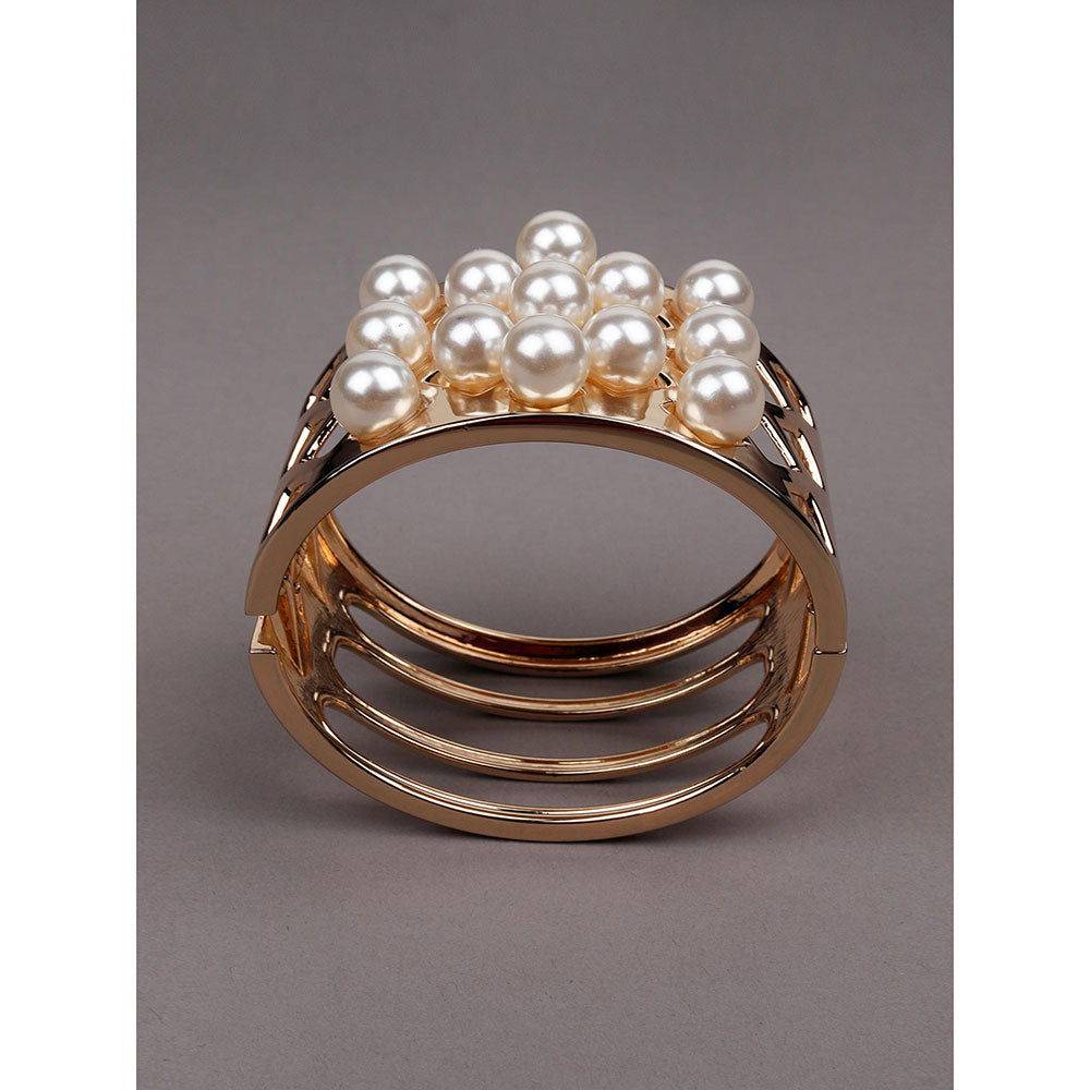 Odette Gold-Tone Wide Pearl-Embellished Cuff Bracelet