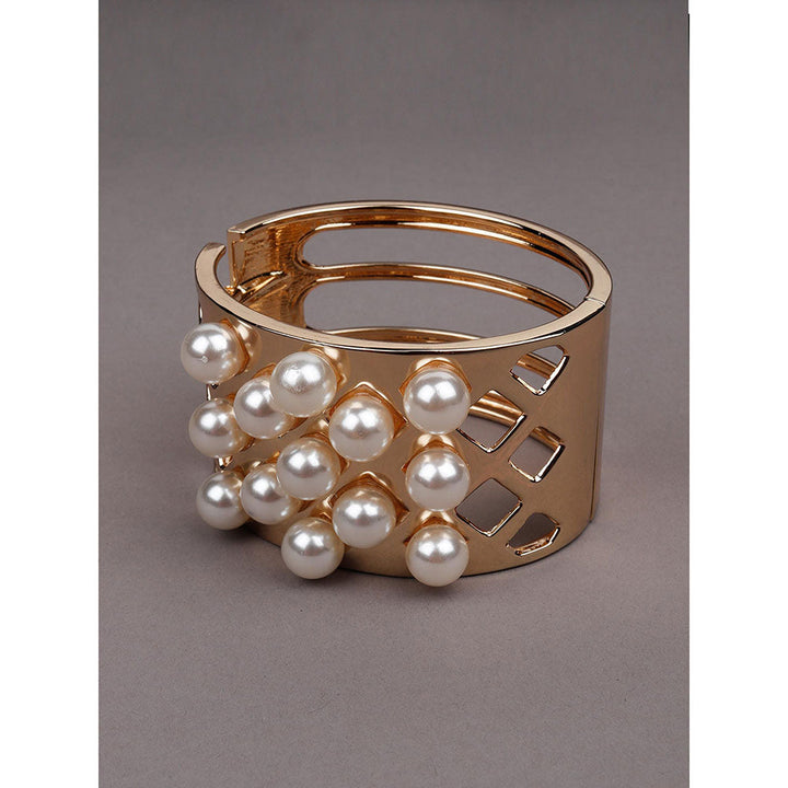 Odette Gold-Tone Wide Pearl-Embellished Cuff Bracelet